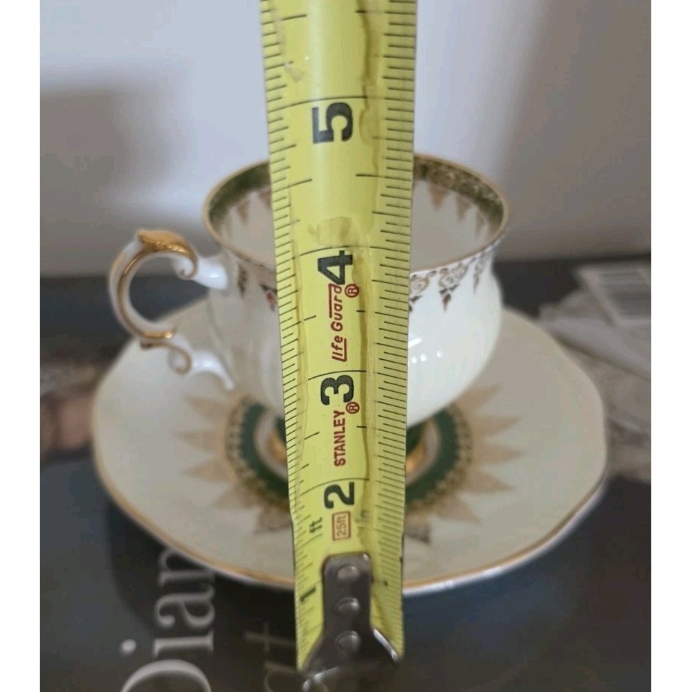 Rare VTG Rosina China Company Teacup Saucer Green Gold Grandmacore Cottagecore - Picture 7 of 8